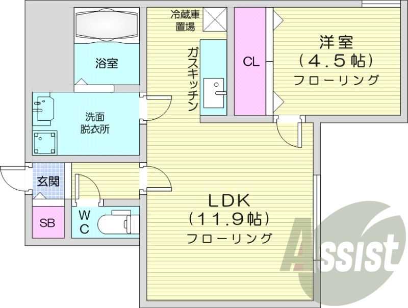 1LDK、エアコン、バストイレ別、灯油暖房