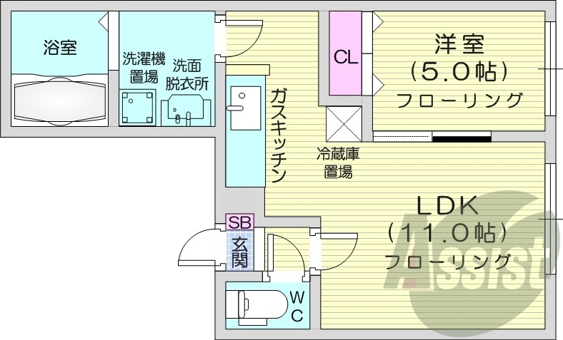 1LDK、シャワートイレ、エアコン、灯油暖房、クローゼット