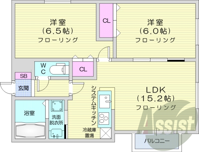 2LDK、ネット無料、オートロック、宅配ボックス