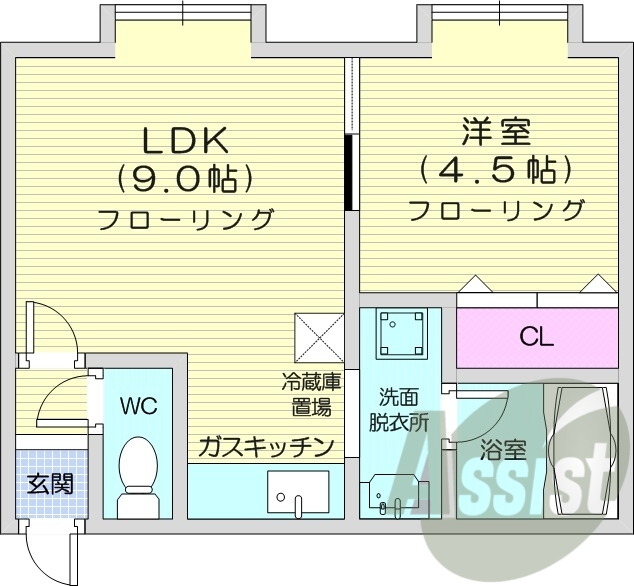 1LDK、トランクルーム、灯油暖房、最上階