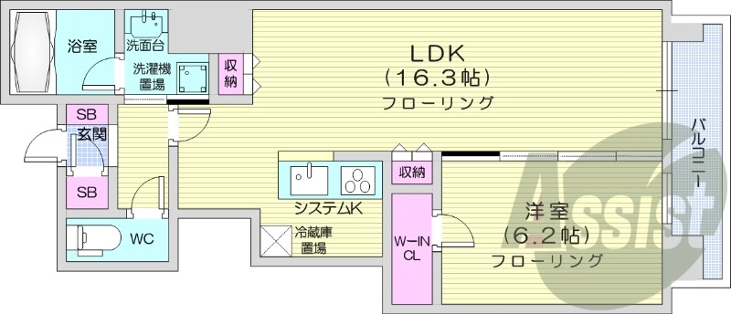 1LDK、システムキッチン、エアコン、追い焚き