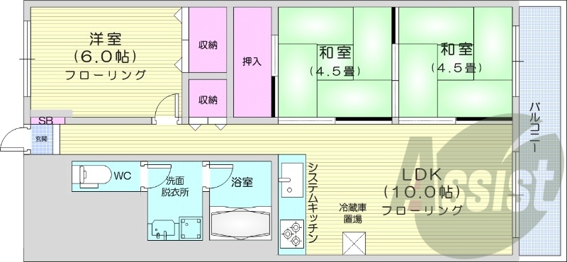 3LDK、都市ガス、エレベーター、トランクルーム