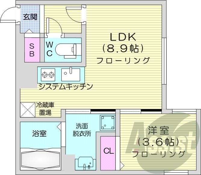1LDK、エアコン、システムキッチン、灯油暖房