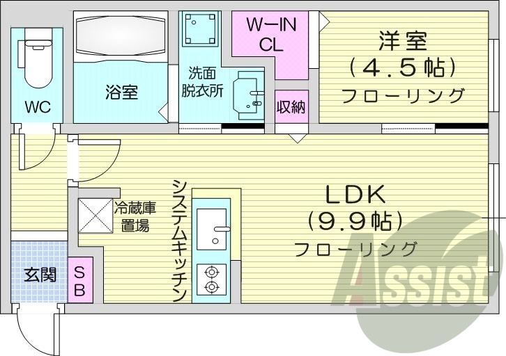 1LDK、都市ガス、エアコン、システムキッチン