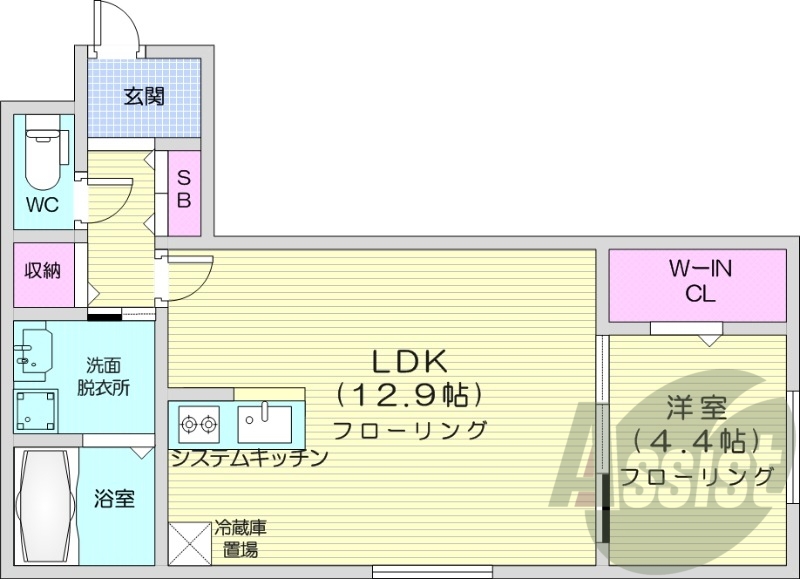 1LDK、ウォークインクローゼット、灯油暖房