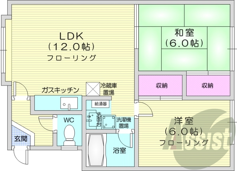 2LDK、トランクルーム、独立洗面台、バストイレ別