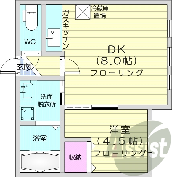 1LDK、TVモニターホン、灯油FF暖房、ネット無料