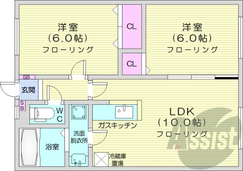 2LDK、灯油暖房、独立洗面台、モニター付きインターホン