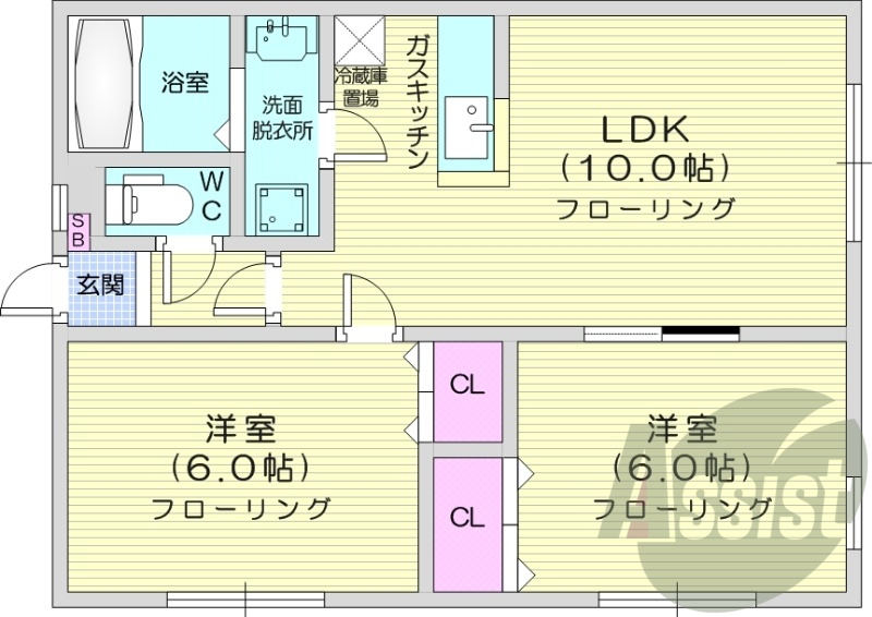 2LDK、灯油暖房、独立洗面台、モニター付きインターホン