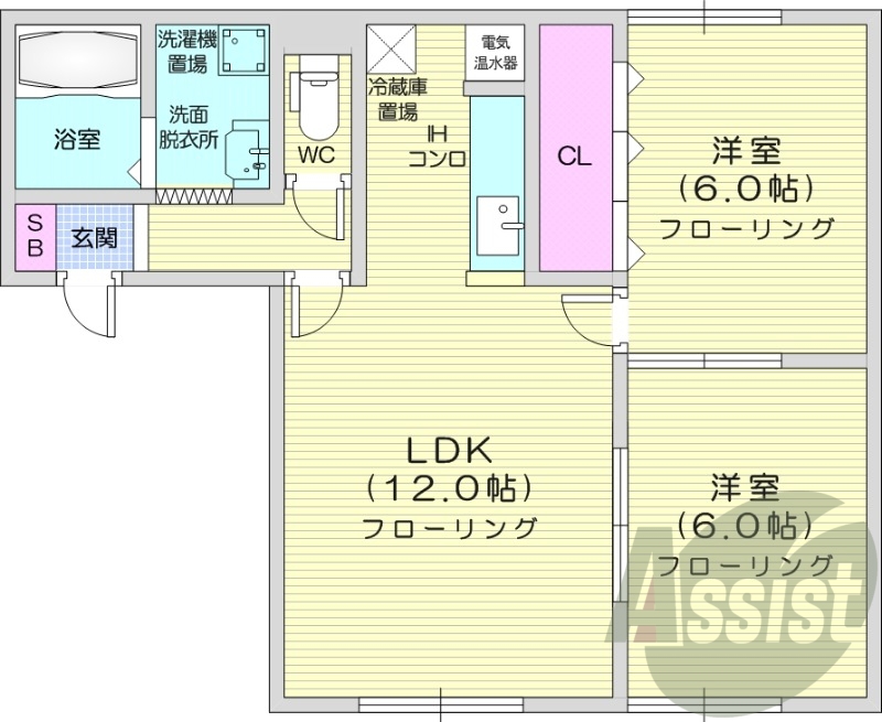 2LDK、エアコン、浴室乾燥機、トランクルーム