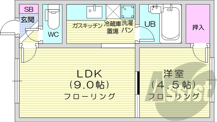 1LDK、トランクルーム、灯油暖房、モニター付きインターホン