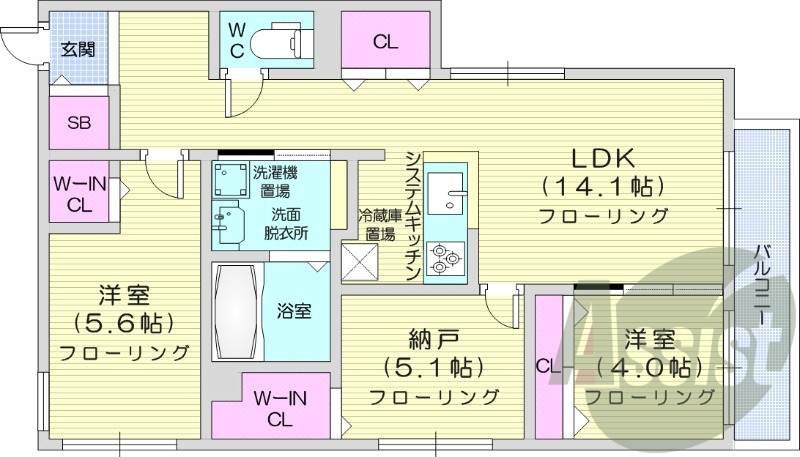 3LDK、エアコン、都市ガス、システムキッチン、宅配ボックス