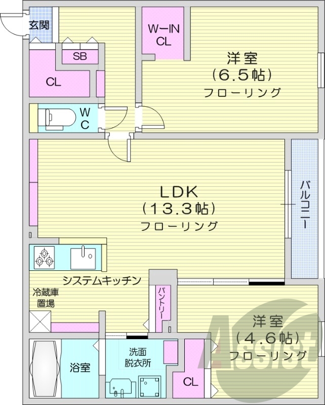 2LDK、都市ガス、エアコン、浴室乾燥機