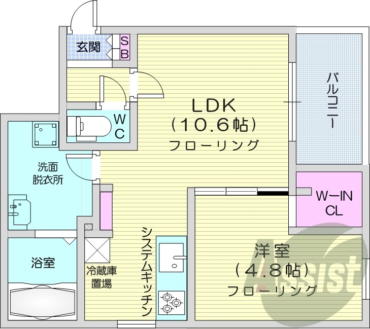 1LDK、都市ガス、エアコン、浴室乾燥機