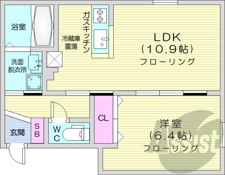 1LDK、都市ガス、エアコン、ネット無料、独立洗面台