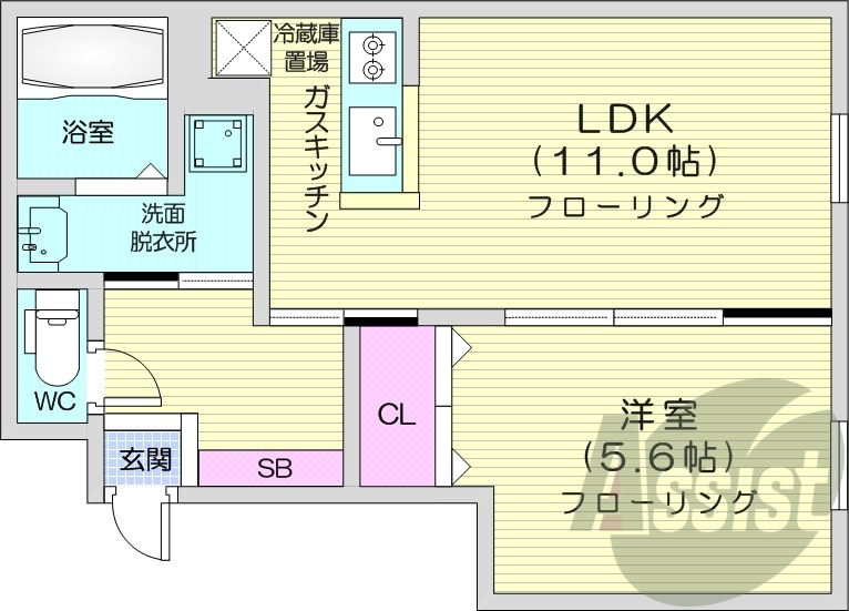 1LDK、都市ガス、エアコン、ネット無料、独立洗面台