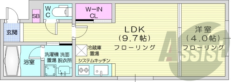 1LDK、オートロック、ウォークインクローゼット、