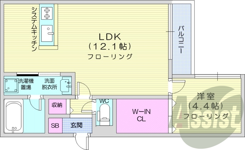 1LDK、追い炊き、エアコン、浴室乾燥機、システムキッチン
