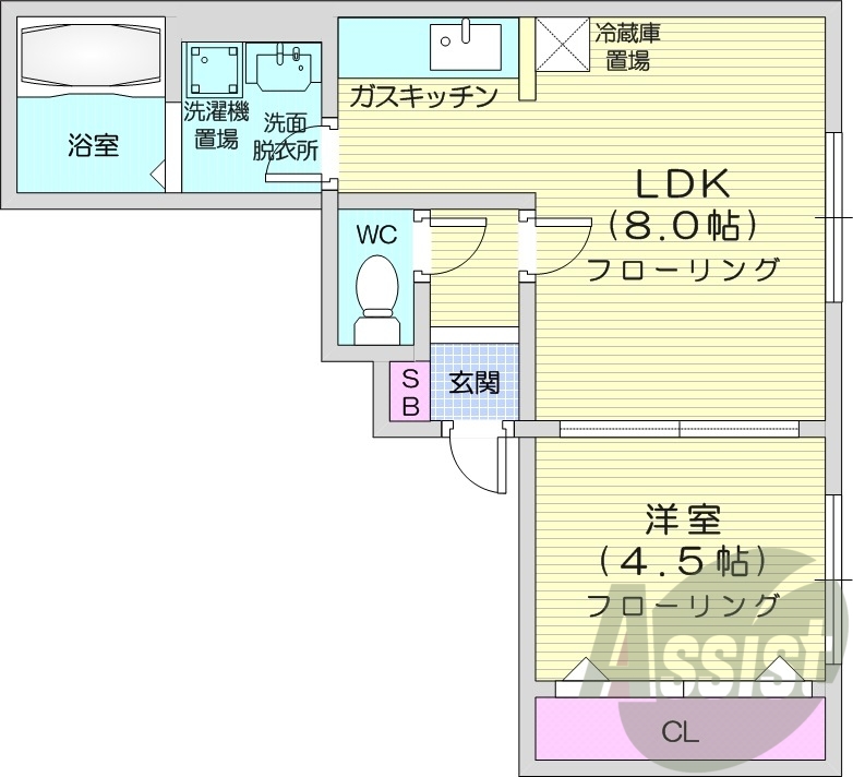 1LDK、シャワートイレ、モニタ付インターホン