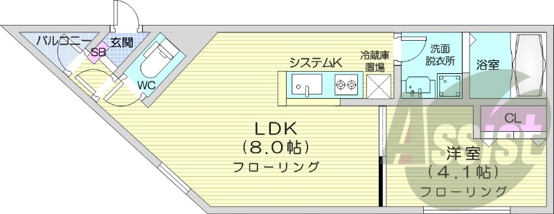 1LDK、都市ガス、エアコン、システムキッチン、ネット無料