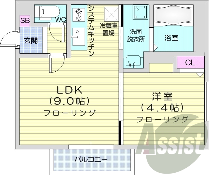 1LDK、都市ガス、エアコン、システムキッチン、ネット無料