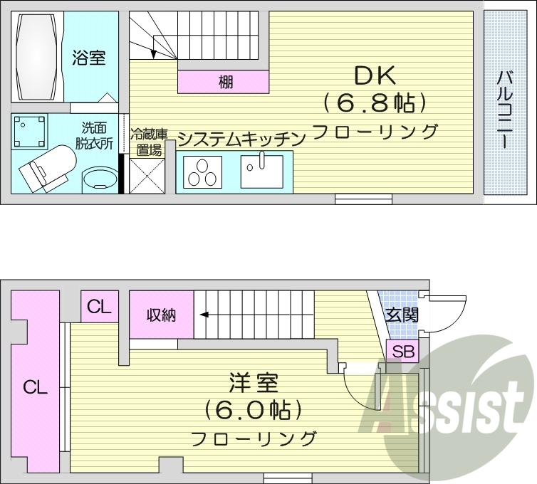 1LDK、エアコン、トランクルーム、灯油ボイラー