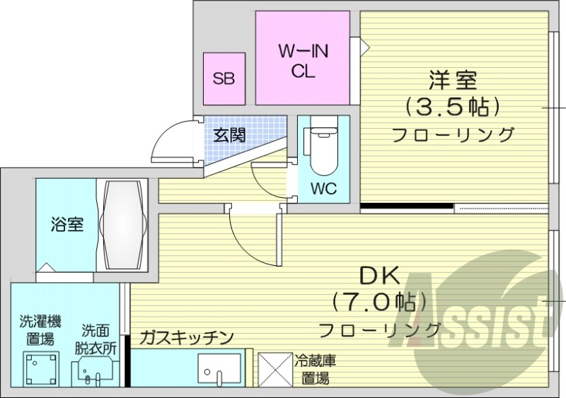1DK、エアコン、シャワートイレ、モニタ付インターホン