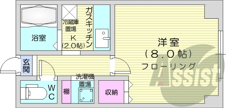1K、エアコン、ネット無料、カメラ付きインターホン