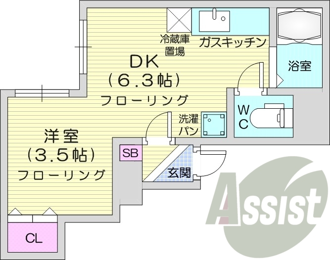 1DK、灯油暖房、バストイレ別、室内洗濯機置場