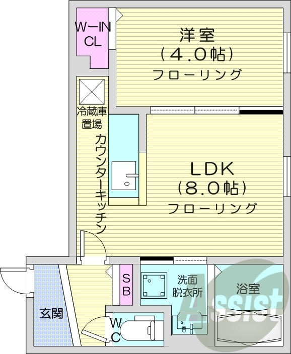 1LDK、都市ガス、エアコン、浴室乾燥機、独立洗面台