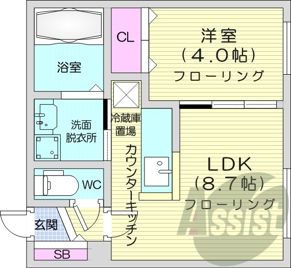 1LDK、都市ガス、エアコン、浴室乾燥機、独立洗面台