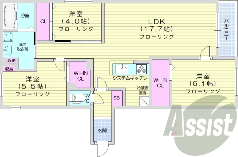 3LDK、都市ガス、エアコン、追い焚き、浴室乾燥機