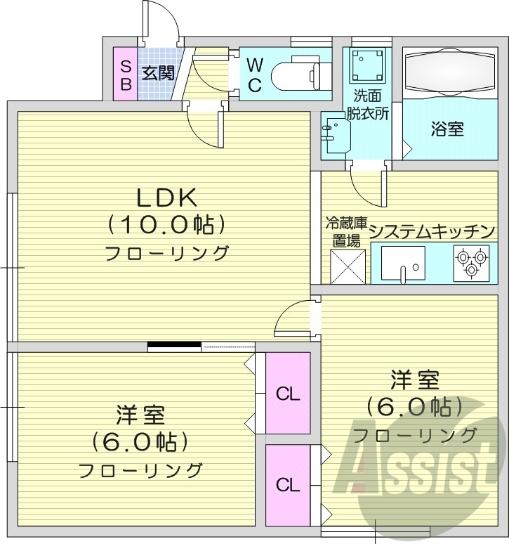 2LDK、追い焚き、エアコン、独立洗面台