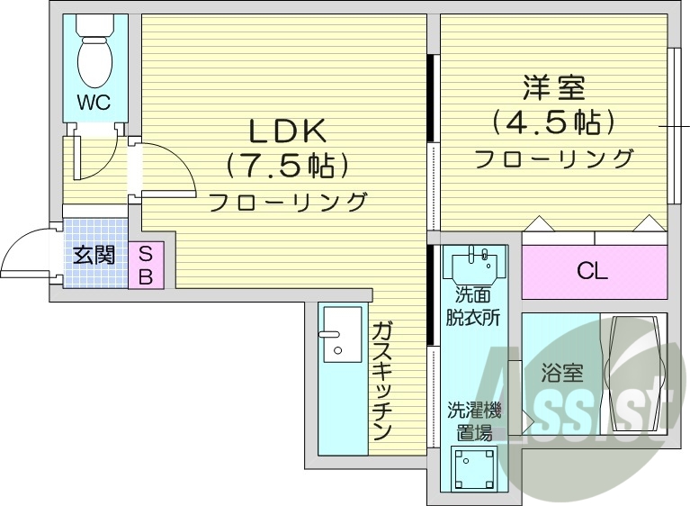 1DK、モニタ付インターホン、オートロック、クローゼット