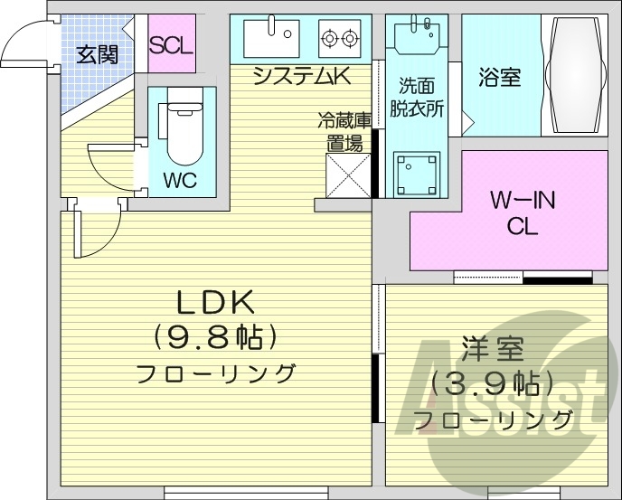 1LDK、都市ガス、エアコン、システムキッチン、灯油暖房