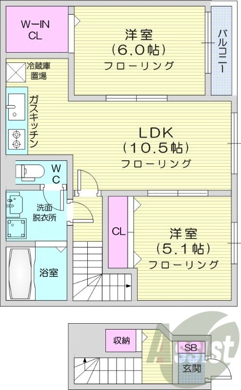 2LDK、追い焚き、浴室乾燥機、ウォークインクローゼット