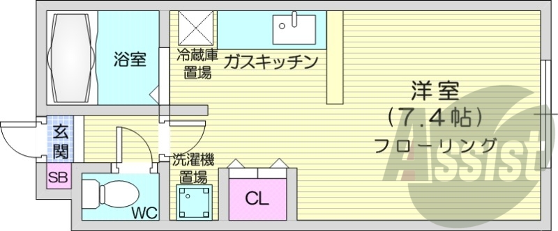 1K、エアコン、灯油FF暖房、ネット使用料無料、角部屋