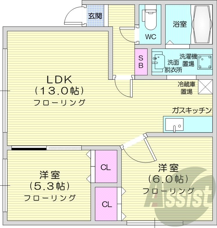 2LDK、灯油暖房、無料駐車場、ガスキッチン