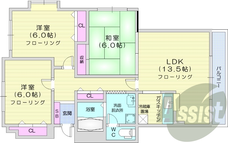 3LDK、角部屋、ペット相談可、カウンターキッチン