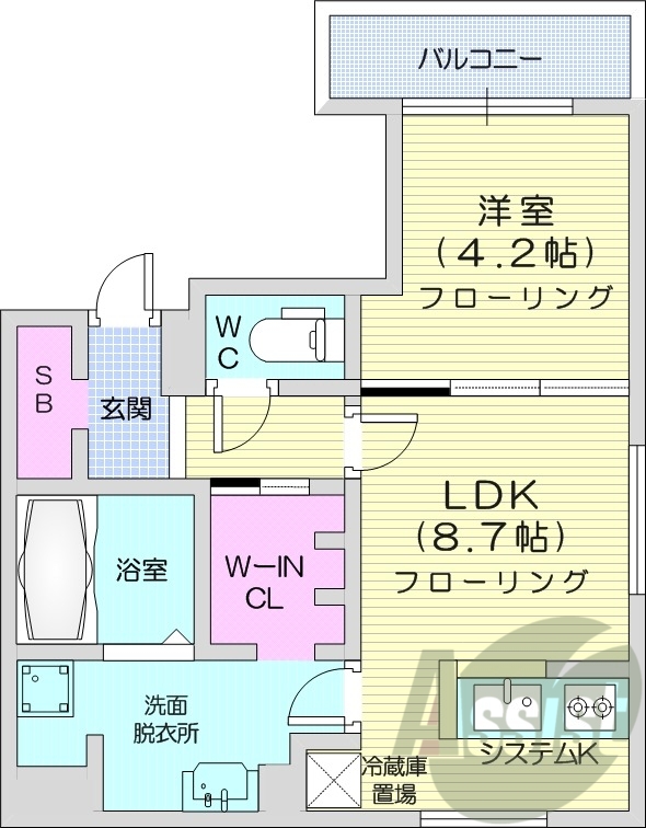 1LDK、エアコン、浴室乾燥機、1坪バス、灯油暖房