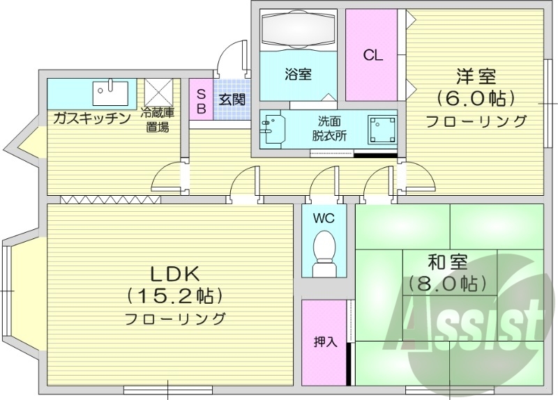 2LDK、駐車場付き、角部屋、TVインターホン