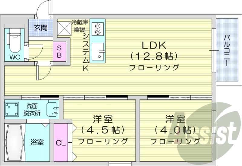2LDK、エアコン、浴室乾燥機、1坪バス、灯油暖房