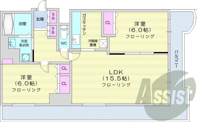 2LDK、バストイレ別、オートロック、ペット可
