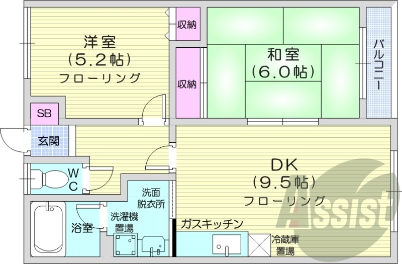 2DK、灯油暖房、バストイレ別、ケーブルTV
