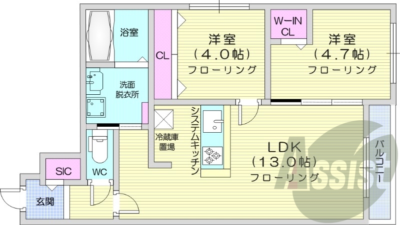 2LDK、都市ガス、ペット相談、追い焚き、エアコン