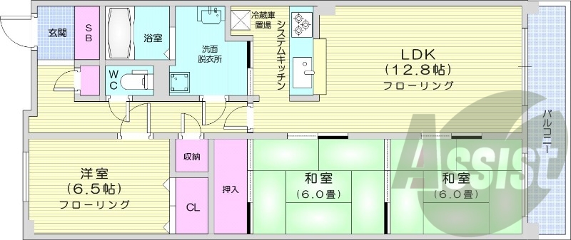3LDK、都市ガス、分譲、システムキッチン