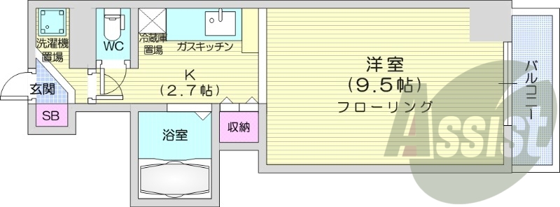 1K、灯油暖房、バストイレ別、シューズボックス