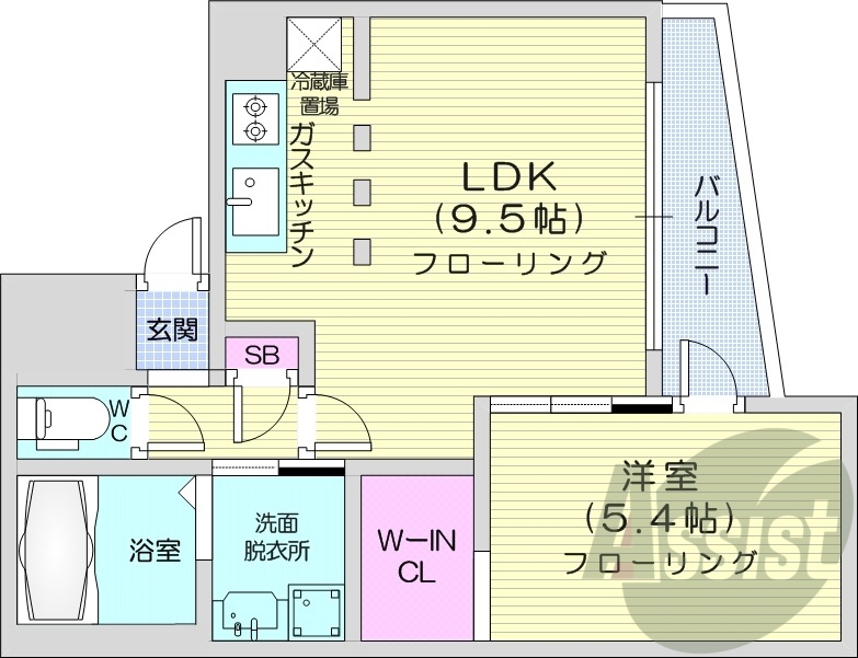 1LDK、エアコン、浴室乾燥機、システムキッチン