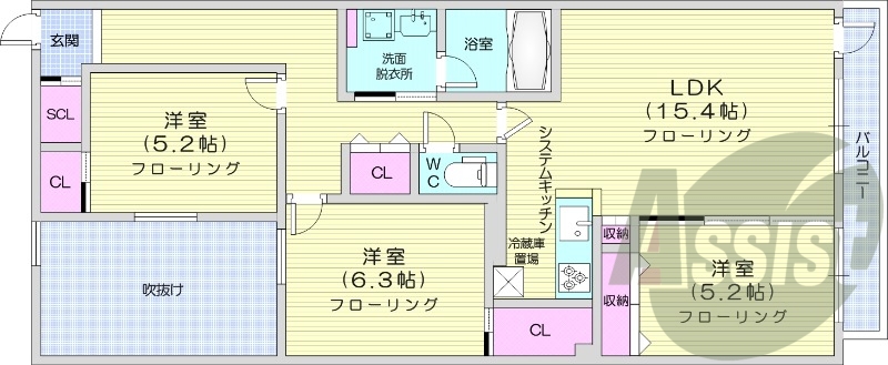 3LDK、都市ガス、エアコン、システムキッチン、浴室乾燥機