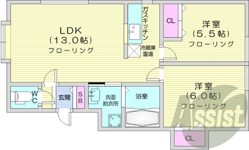 2LDK、モニターホン、独立洗面台、灯油暖房
